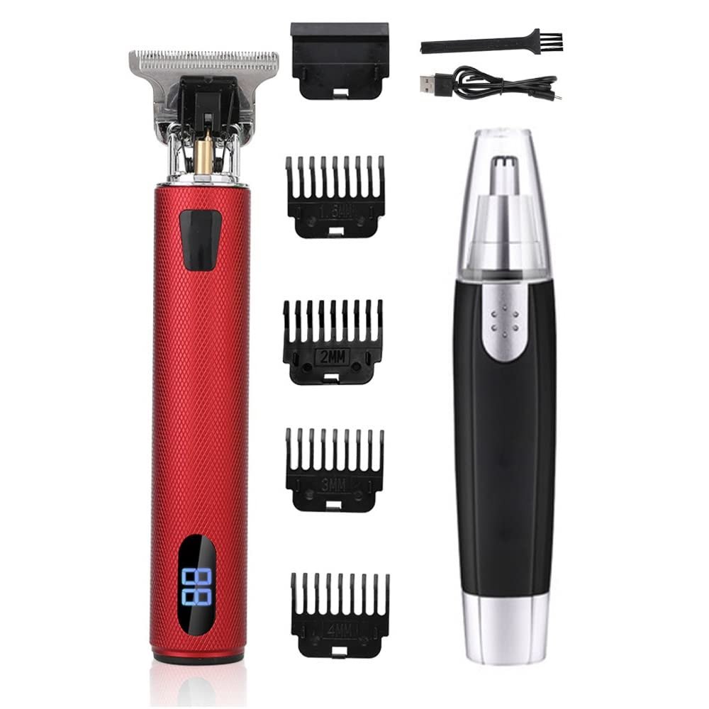 Professional Hair Clippers for Men, Electric Clipper Mower+Nose Hair Trimmer Professional Barber Hair Cutter Beard Shaving Machine for Men Rechargeable Razor Shaver (Color : Red)