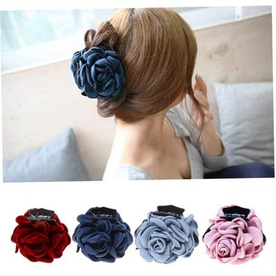 4pcs Women Fashion Hair Clamp Fabric Flower Claw Hair Claw Jaw Clips Hair Clamps for Headwear Accessories