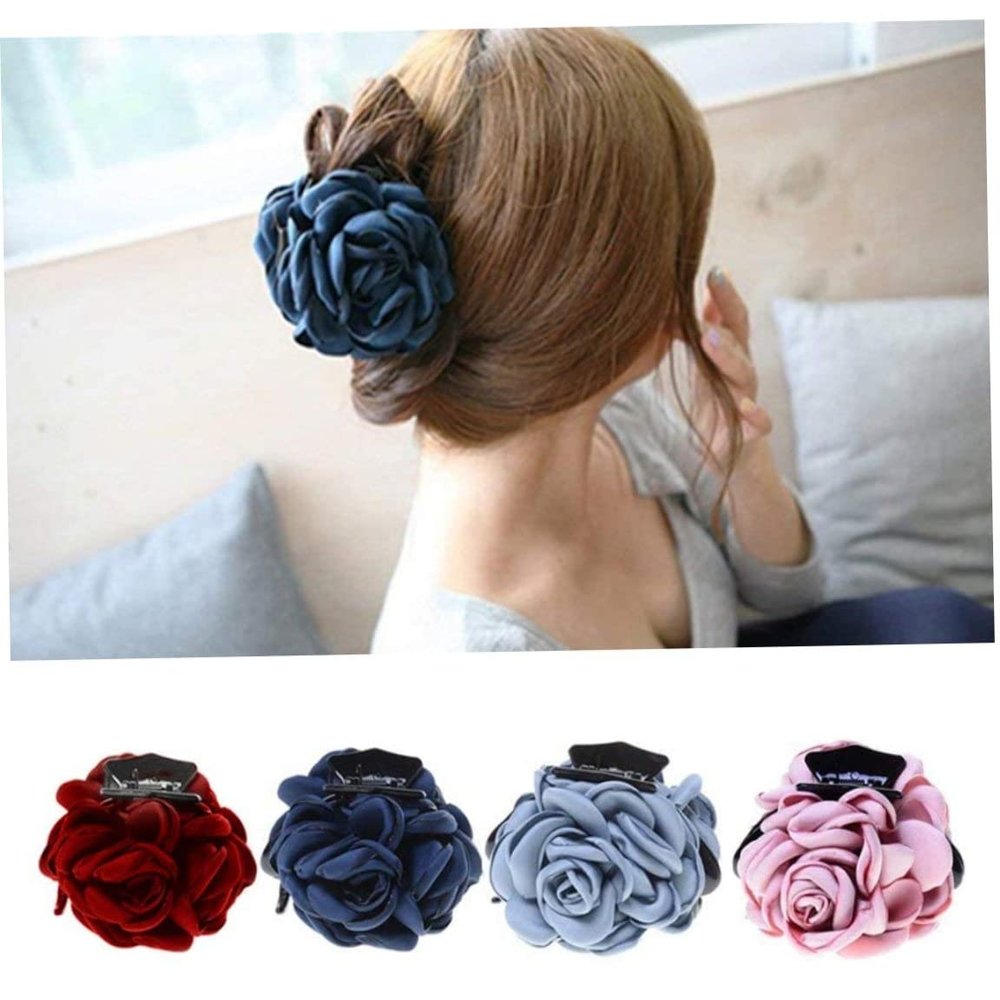4pcs Women Fashion Hair Clamp Fabric Flower Claw Hair Claw Jaw Clips Hair Clamps for Headwear Accessories