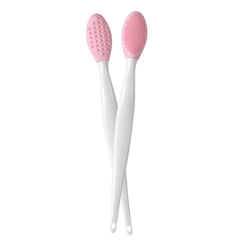 Silicone Lip Brush Double Sided Nose Scrubber Soft Manual Blackhead Cleaner, Double Sided Nose Brush, Soft Lip Cleaner, Manual Blackhead Brush, Pink 2pcs