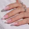 BTArtbox Press On Nails Medium - Soft Gel French Tip Press On Nails, Almond Glue On Nails with Nail Glue, Reusable Stick On Nails in 15 Sizes, White Swirl view 2