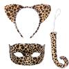 Halloween Cat Cosplay Accessories Set Cat Ear Headband with leopard print Masquerade mask for Women Halloween Costume accessory for Women Party Costume view 1