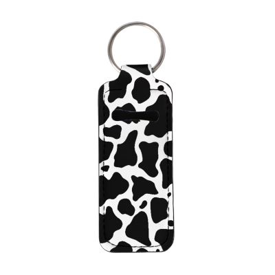 Suobstales Cow Print Chapstick Holder Keychain Neoprene Lip Balm Black White Animal Gloss Portable Tubes Pocket Bag Lipstick Case, Black and White Cow Pattern