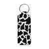 Suobstales Cow Print Chapstick Holder Keychain Neoprene Lip Balm Black White Animal Gloss Portable Tubes Pocket Bag Lipstick Case, Black and White Cow Pattern view 1