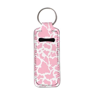 Suobstales Cow Print Chapstick Holder Keychains Neoprene Lipstick Holder Protective Cases for Girls Women Portable Pocket Lip Gloss Tube Holder,Pink, Cow Print Pink