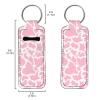 Suobstales Cow Print Chapstick Holder Keychains Neoprene Lipstick Holder Protective Cases for Girls Women Portable Pocket Lip Gloss Tube Holder,Pink, Cow Print Pink view 2