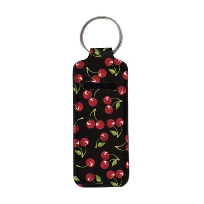 Suobstales Cute Cherry Chapstick Keychain Holder Clip-on Chapstick Sleeve Lip Balm Holder Neoprene Lipstick Holder for Women Girls Gifts Portable Pocket Lip Gloss Tube Holder
