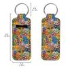 Suobstales Hippie Flower Chapstick Holder Neoprene Keychains Lipstick Colorful Cartoon Floral Case Cover Portable Balm Holders Pouch One Size view 2