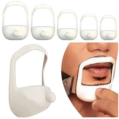 5 Sizes Set of French Beard,Beard Shaping & Styling Tool with Comb, Beard Guide Shaper Goatee Trimmer Template for Men, Clear Mustache Sideburns Outliner Stencil Lineup (white)