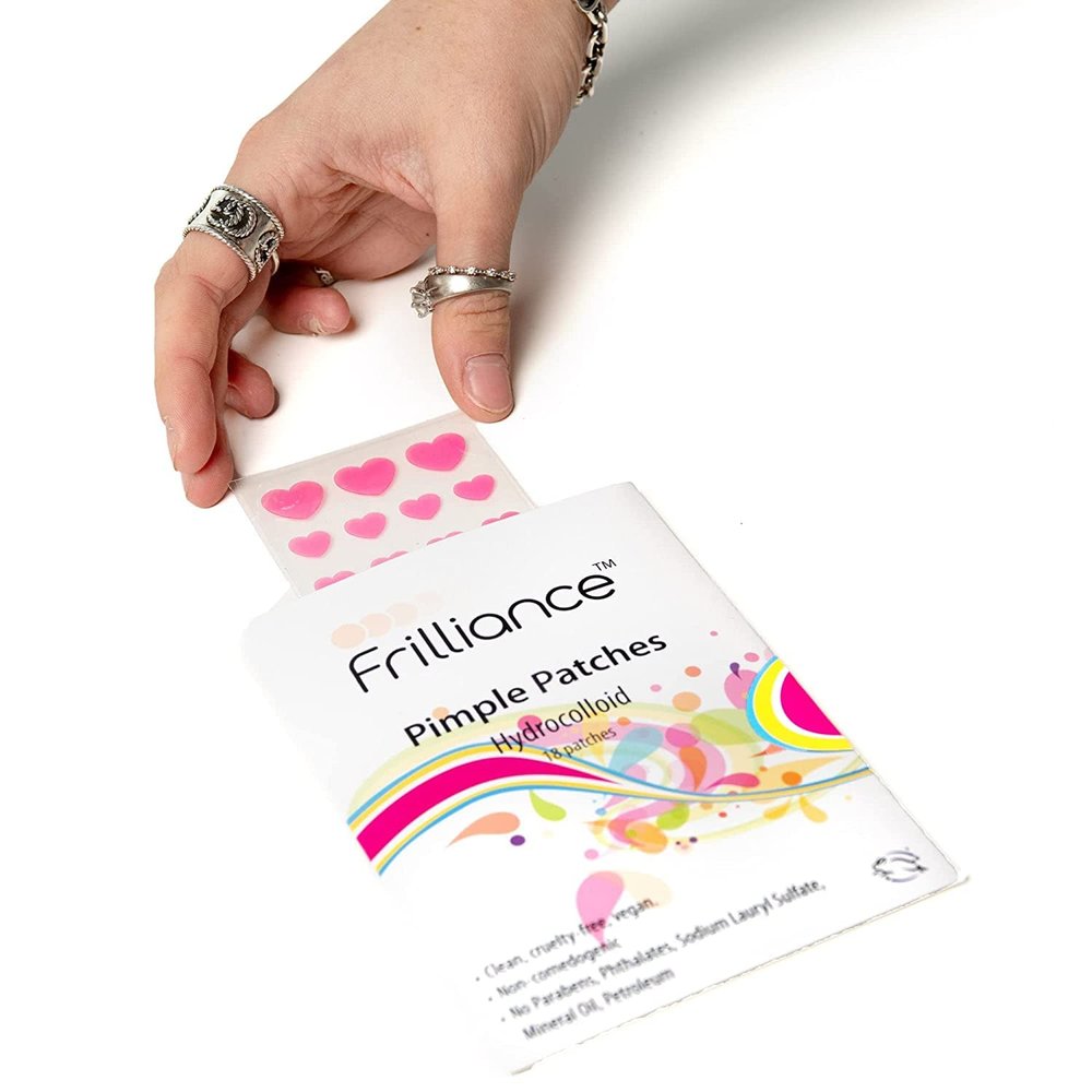 Frilliance Pink Heart Shaped Hydrocolloid Acne Pimple Patches for Zits and Blemishes (36 Count, 2 Sizes) Spot Treatment Stickers for Face & Skin, Vegan and Cruelty Free