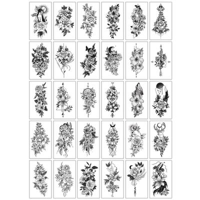 30pcs/Set Women Temporary Tattoo Sticker Black Rose Fake Tatoo Body Hands Arm Leg Flowers Tattos Tatouage Temporaire (R30)