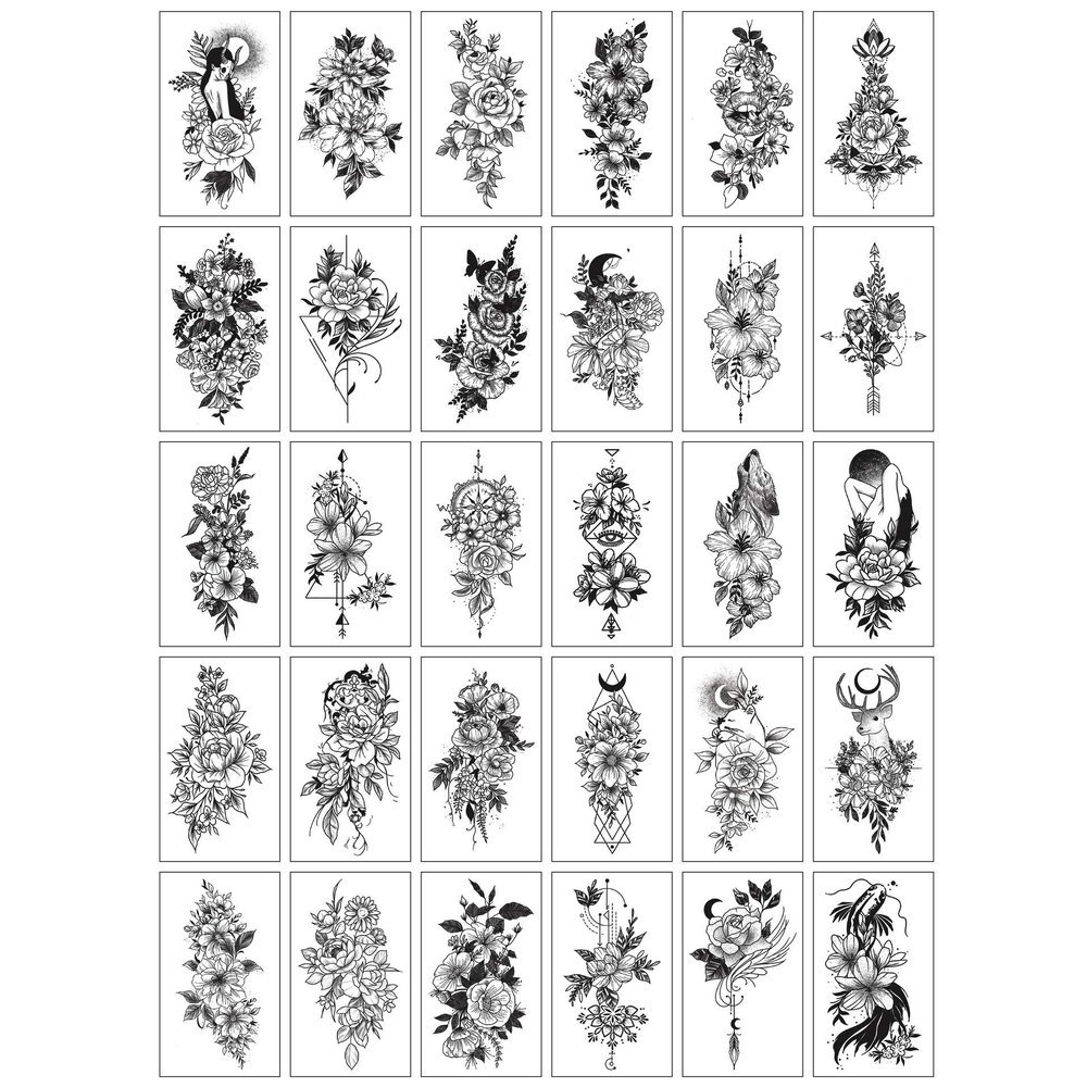 30pcs/Set Women Temporary Tattoo Sticker Black Rose Fake Tatoo Body Hands Arm Leg Flowers Tattos Tatouage Temporaire (R30)