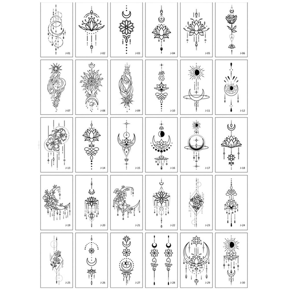 30Sheet/Lot Temporary Tattoo Sticker Moon Lotus Body Art Arm Tattoos Waterproof Flowers Tattoos Sticker Fake