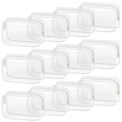 TISRATOK 12 PCS Clear Makeup Bag for Women with Zipper, TSA Approved Toiletry Pouch, Cosmetic Bag Bulk for Travel Organizer Essentials - White,Medium