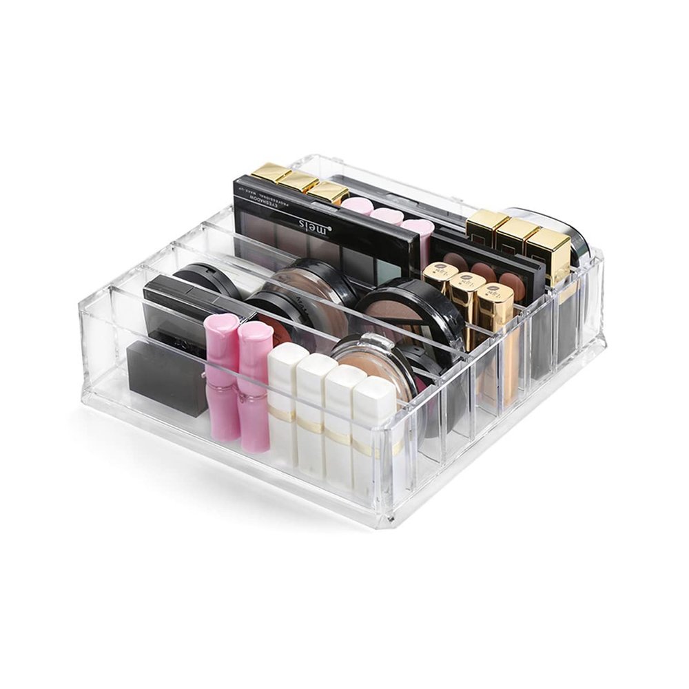 Alunsito Acrylic 8-Compartment Makeup Organizer, Transparent Plastic Lipstick Holder, Perfect Bathroom Vanity Storage Solution for Lipsticks, Nail Polishes, and More 9.44"*2.67"*9.76"