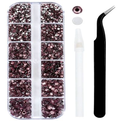 4240Pcs Flatback Light Purple Rhinestones Glass Crystal Diamonds for Nail Art Face Jewels Shiny Round with Tweezers and Picking Pen (SS6~SS20 Set)