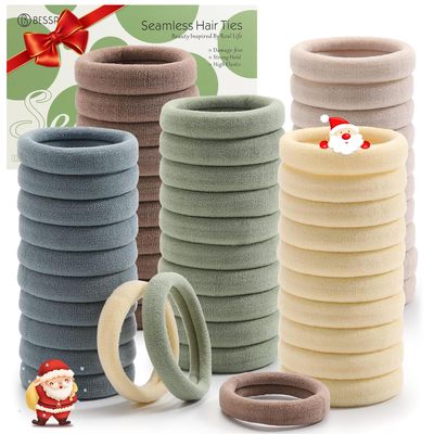100 Pcs Thick Seamless Hair Ties, Ponytail Holders Hair Accessories No Damage for Thick Hair Christmas Gift(Light Theme Colors)
