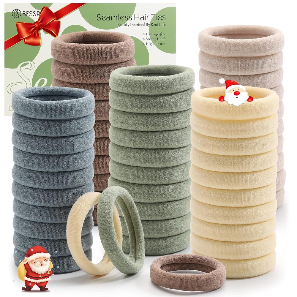 100 Pcs Thick Seamless Hair Ties, Ponytail Holders Hair Accessories No Damage for Thick Hair Christmas Gift(Light Theme Colors)
