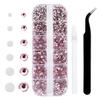 4240Pcs Flatback Pink Rhinestones Glass Crystal Gemstones for Nail Art Jewels Makeup Shiny Round with Tweezers and Picking Pen (SS6~SS20 Set) view 1