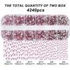 4240Pcs Flatback Pink Rhinestones Glass Crystal Gemstones for Nail Art Jewels Makeup Shiny Round with Tweezers and Picking Pen (SS6~SS20 Set) view 3