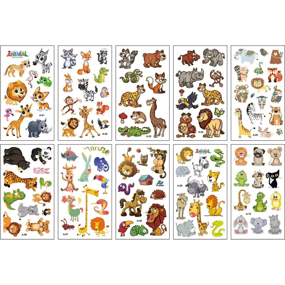 10 Sheets/Set Animal Dinosaur Watch Children's Tattoo Stickers Face Arm Body Waterproof Temporary Tattoo for Kids (style 1)