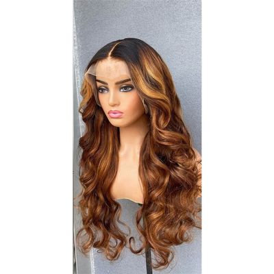 Body Wave Highlight Lace Front Wig Human Hair Ombre Loose Pre Plucked Glueless Frontal Wigs 360 Lace wig 18 Inch 150 Density