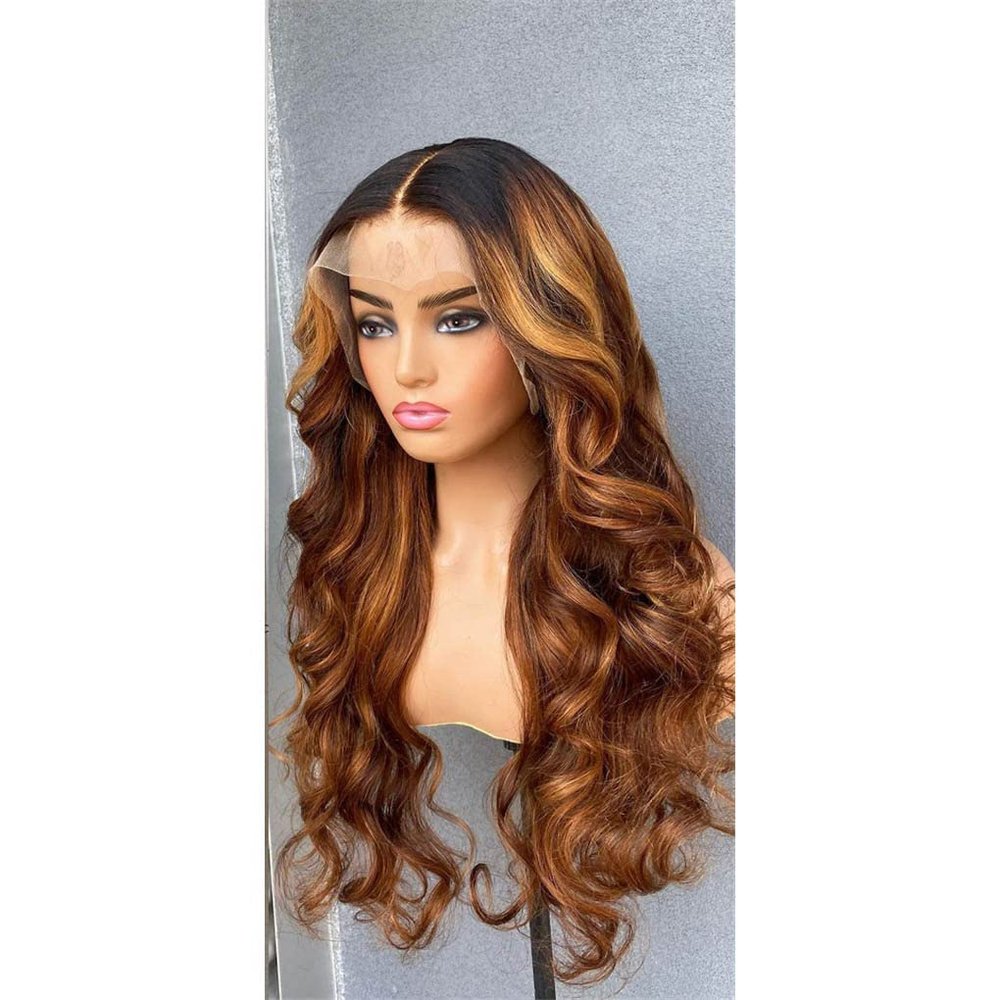 Body Wave Highlight Lace Front Wig Human Hair Ombre Loose Pre Plucked Glueless Frontal Wigs 360 Lace wig 18 Inch 150 Density