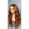 Body Wave Highlight Lace Front Wig Human Hair Ombre Loose Pre Plucked Glueless Frontal Wigs 360 Lace wig 18 Inch 150 Density view 1