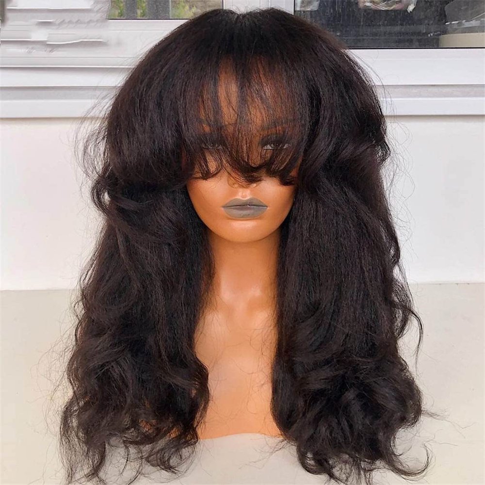 Bangs Wig Human Brazilian Hair Wavy Human Hair Wig With Bangs Remy For Women 8 Inch 150 Density
