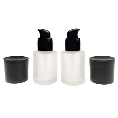 2Pcs 30ml/1oz Upscale Empty Frosted Glass Pump Bottle Liquid Foundation Container Dispenser Makeup Cosmetic Storage Vials Jar Pot for Travel Lotion Essential Oil Emulsion Sample Bottle