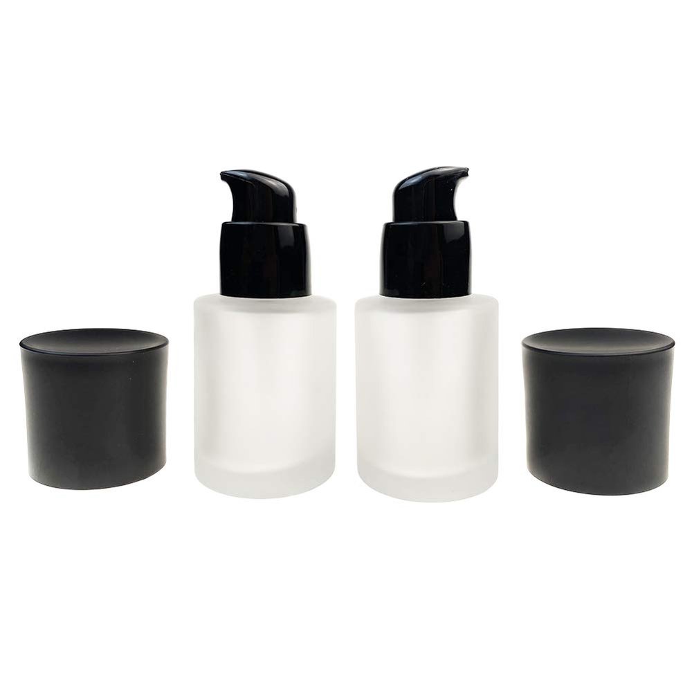 2Pcs 30ml/1oz Upscale Empty Frosted Glass Pump Bottle Liquid Foundation Container Dispenser Makeup Cosmetic Storage Vials Jar Pot for Travel Lotion Essential Oil Emulsion Sample Bottle