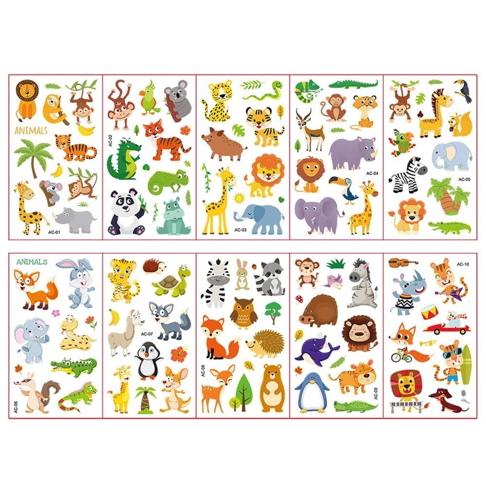 10 Sheets/Set Animal Dinosaur Watch Children's Tattoo Stickers Face Arm Body Waterproof Temporary Tattoo for Kids (style 17)