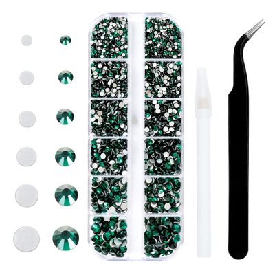 4240Pcs Flatback Green Rhinestones Glass Crystal Diamonds for Nail Art Face Makeup Sparkly Round with Tweezers and Picking Pen (SS6~SS20 Set)