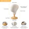CHADWICK Wig Head Stand Mannequin Head Hat Display Stand Linen Wig Holder, Hat Rack Fabric Head, Canvas Dome + Detachable Wood Stand, Wig Display Model Head Wig Stand for Wigs, Hats, Caps, Headdress view 3
