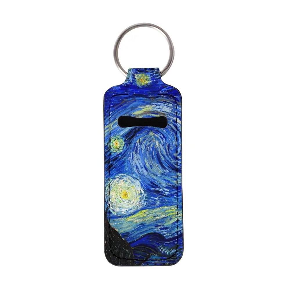 Xoenoiee Personalized Chapstick Holder Keychain Lip Gloss Lip Balm Holder Lipstick Carrier Lippy Clip Insulated Neoprene, 10 Pack, Van Gogh Starry Night Painting
