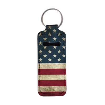 Xoenoiee Personalized Chapstick Holder Keychain Lip Gloss Lip Balm Holder Lipstick Carrier Lippy Clip Insulated Neoprene, 10 Pack, Retro American Flag