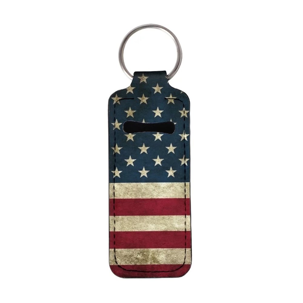 Xoenoiee Personalized Chapstick Holder Keychain Lip Gloss Lip Balm Holder Lipstick Carrier Lippy Clip Insulated Neoprene, 10 Pack, Retro American Flag