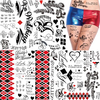 TASROI 5 Sheets HQ Joker Tattoo Stickers For Women Men Adults, Halloween Temporary Tattoos Face Makeup Kit Set, Zombie Halloween Costume ave Party Accessories, Prison Prisoner Inmate Fake Tattoos