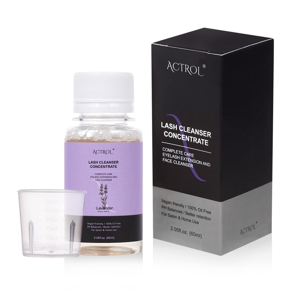 ACTROL Eyelash Cleanser Concentrate 60ml Lavender Professional Lash Shampoo Foaming Cleanser DIY Wash for Extensions Lashes with Salon Home Care-Makes 12 Bottles