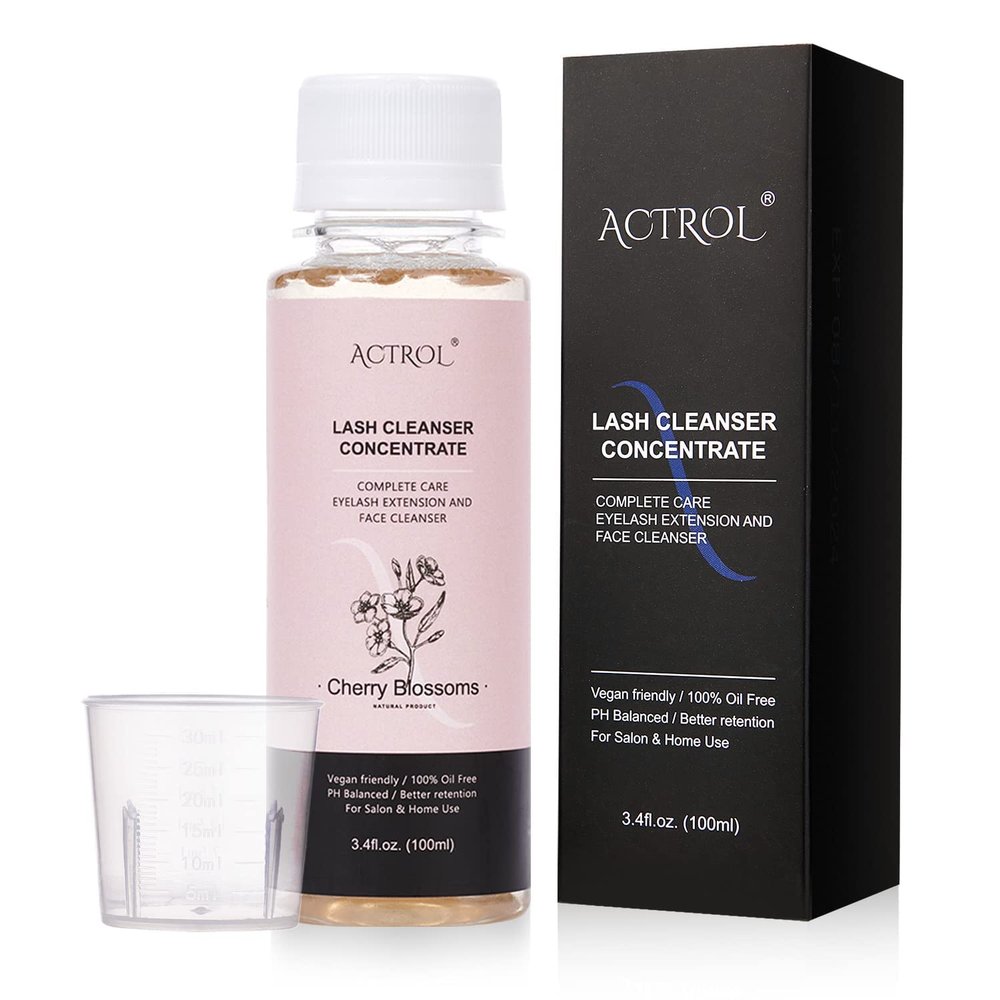 ACTROL Eyelash Shampoo Concentrate 100ml Lash Extensions Cleanser Concentrate Cherry Blossom Natural Foaming Shampoo DIY Wash for Extensions Lashes with Salon Home Care-Makes 60ml Bottles