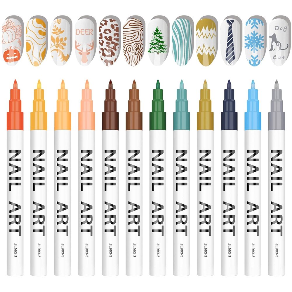 12 Color 3D Nail Art Pens Set, Kalolary Nail Point Graffiti Dotting Pen Drawing Painting Liner Brush for DIY Nail Art Beauty Adorn Manicure Tools