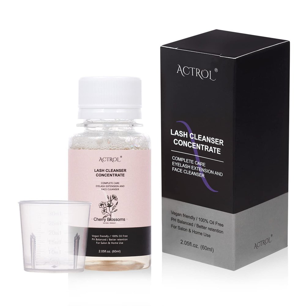 ACTROL Eyelash Cleanser Concentrate 60ml Cherry Blossom Professional Lash Shampoo Foaming Cleanser DIY Non-lrritating Wash for Extensions Lashes with Salon Home Care-Makes 12 Bottles