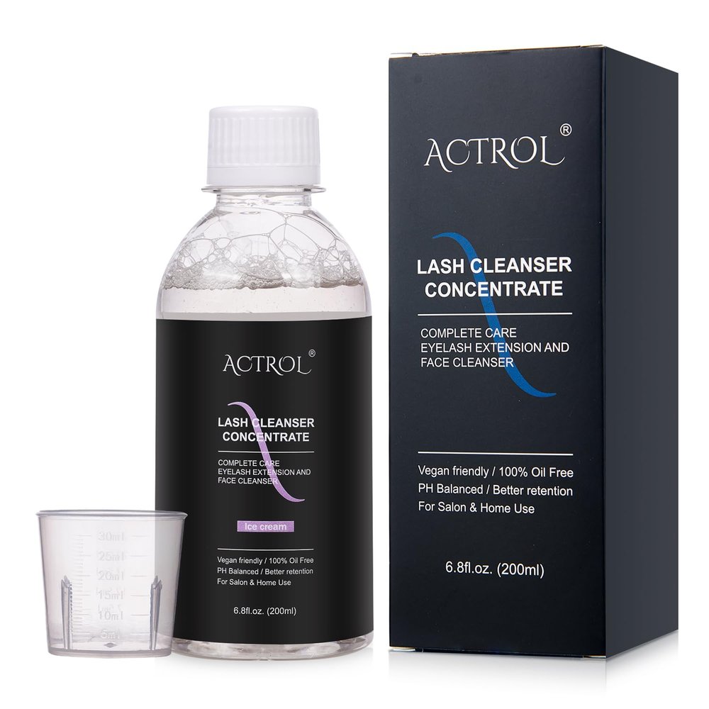 ACTROL Eyelash Cleanser Concentrate 200ml Bubble Gum Professional Lash Shampoo Foaming Cleanser DIY Paraben & Sulfate Free Non-lrritating Wash for Extensions Lashes Care-Makes 20 Bottles