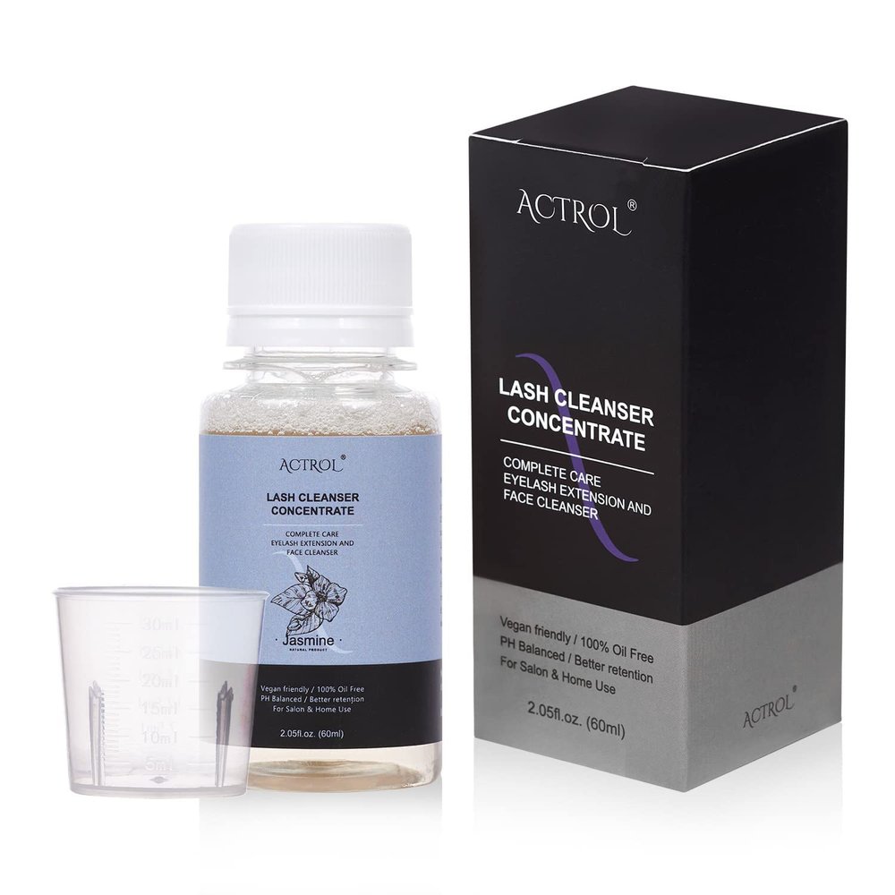 ACTROL Eyelash Cleanser Concentrate 60ml Jasmine Professional Lash Shampoo Foaming Cleanser DIY Non-lrritating Wash for Extensions Lashes with Salon Home Care-Makes 12 Bottles