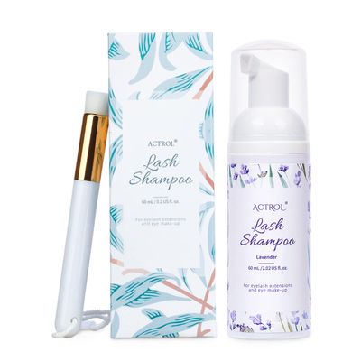 ACTROL Eyelash Extension Cleanser 60ML Natural Lash Extension Shampoo Lavender Professional Eyelid Foaming Cleanser Paraben & Sulfate Free Non-lrritating with Salon and Home Care
