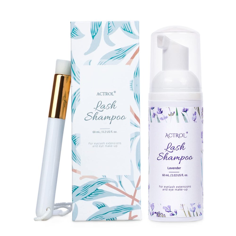 ACTROL Eyelash Extension Cleanser 60ML Natural Lash Extension Shampoo Lavender Professional Eyelid Foaming Cleanser Paraben & Sulfate Free Non-lrritating with Salon and Home Care