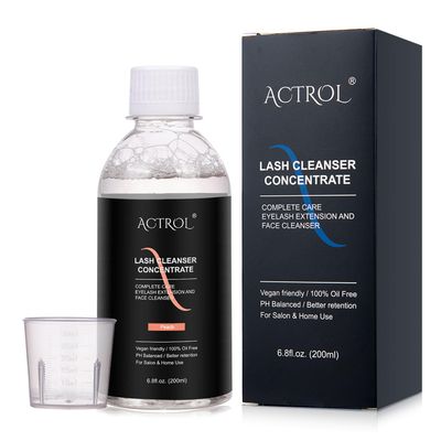 ACTROL Eyelash Cleanser Concentrate 200ml Peach Professional Lash Shampoo Foaming Cleanser Paraben & Sulfate Free Non-lrritating Wash for Extensions Lashes with Salon Home Care-Makes 40 Bottles