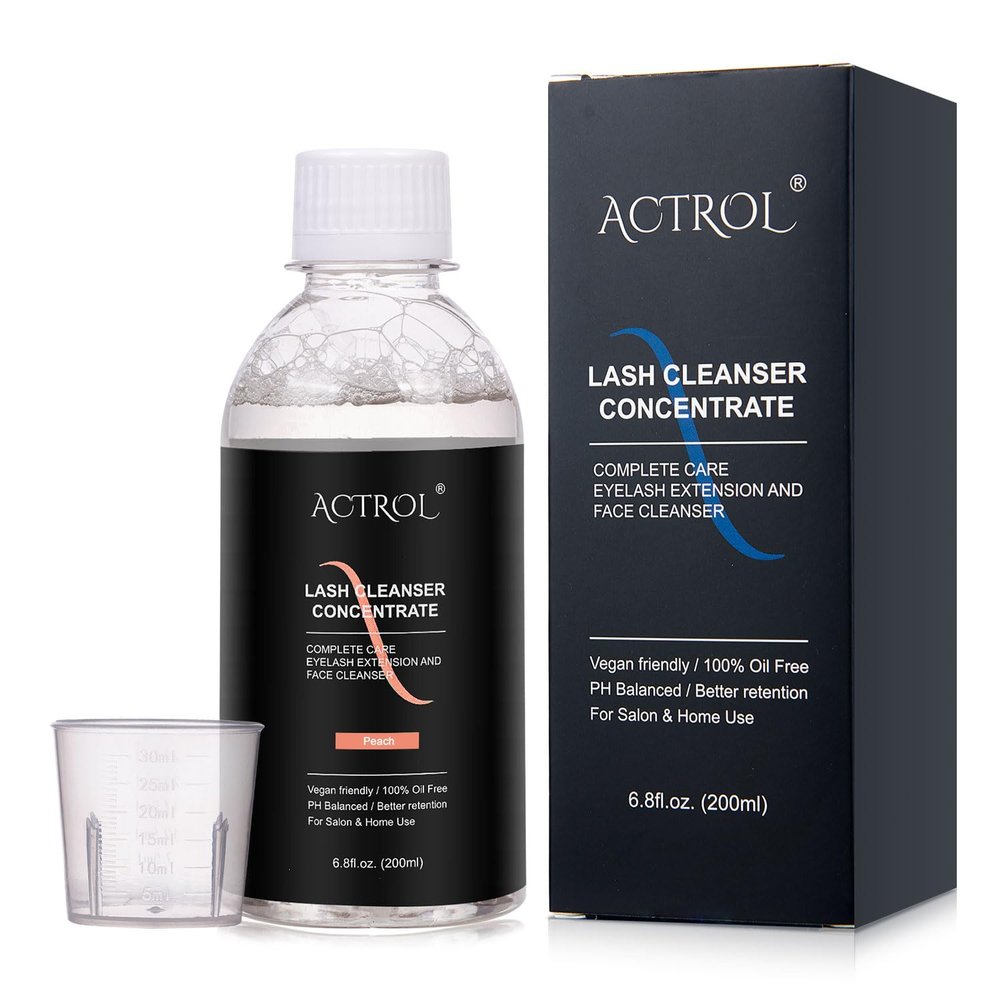 ACTROL Eyelash Cleanser Concentrate 200ml Peach Professional Lash Shampoo Foaming Cleanser Paraben & Sulfate Free Non-lrritating Wash for Extensions Lashes with Salon Home Care-Makes 40 Bottles