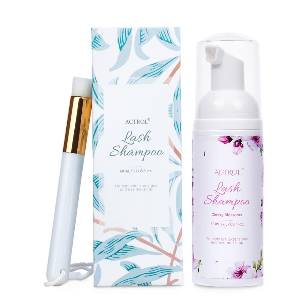 ACTROL Eyelash Extension Cleanser 60ML Natural Lash Extension Shampoo Cherry Blossom Professional Eyelid Foaming Cleanser Paraben & Sulfate Free Non-lrritating with Salon and Home Care