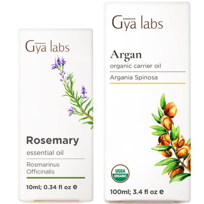 Argan Oil for Hair (3.4 Fl Oz) & Rosemary Oil for Hair (0.34 Fl Oz) Set - Aromatherapy Grade Essential Oils Set - Gya Labs
